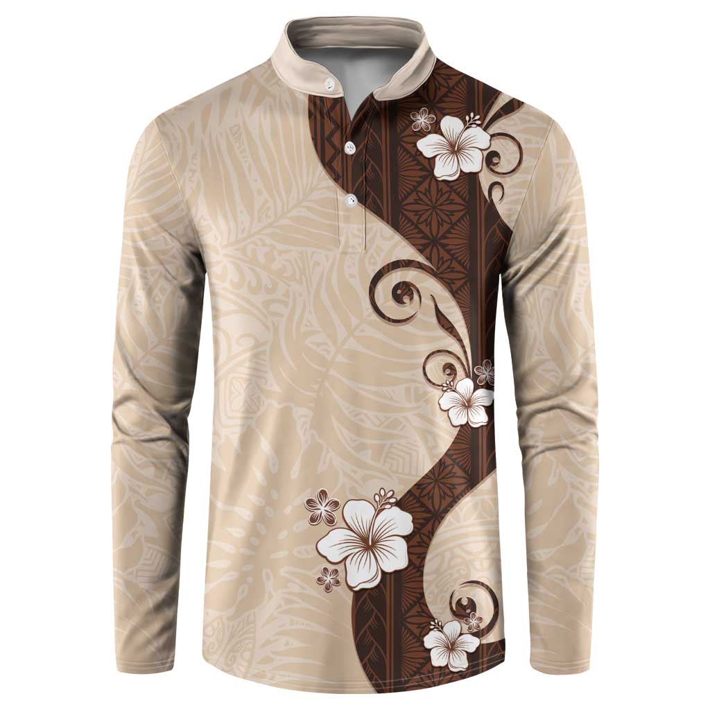 Polynesia Hibiscus Button Sweatshirt Cameo Curve Motif LT05 Beige - Polynesian Pride