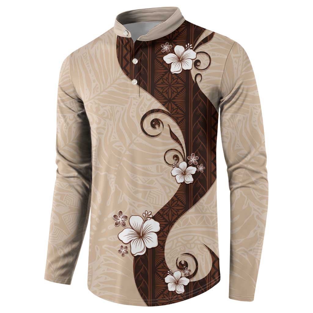 Polynesia Hibiscus Button Sweatshirt Cameo Curve Motif LT05 - Polynesian Pride