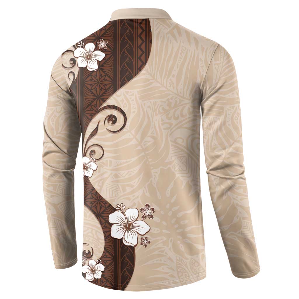 Polynesia Hibiscus Button Sweatshirt Cameo Curve Motif LT05 - Polynesian Pride