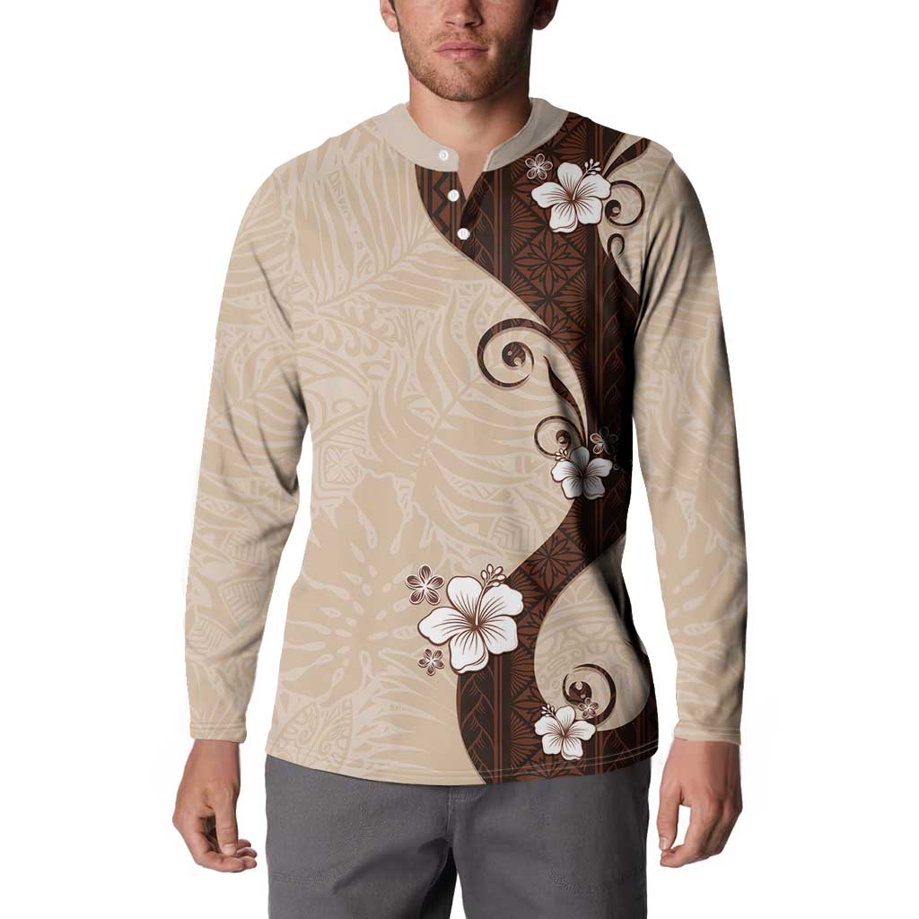 Polynesia Hibiscus Button Sweatshirt Cameo Curve Motif LT05 - Polynesian Pride