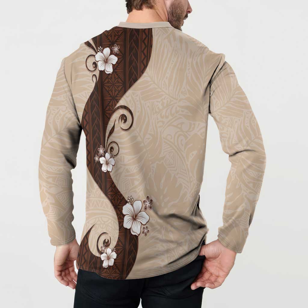 Polynesia Hibiscus Button Sweatshirt Cameo Curve Motif LT05 - Polynesian Pride