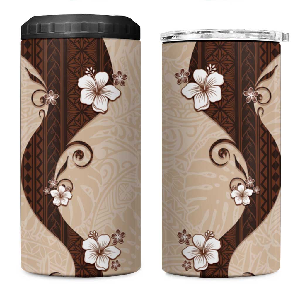 Polynesia Hibiscus 4 in 1 Can Cooler Tumbler Cameo Curve Motif LT05 One Size: 16 oz Beige - Polynesian Pride