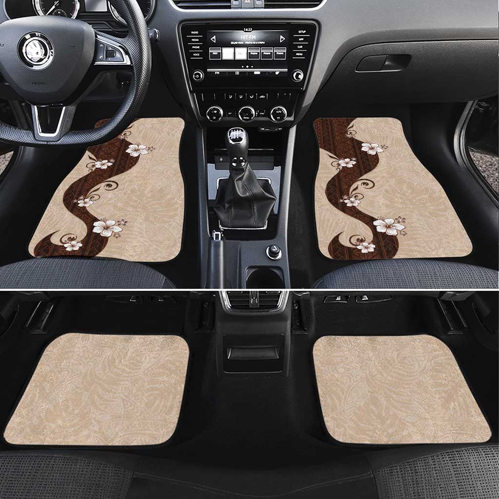 Polynesia Hibiscus Car Mats Cameo Curve Motif LT05 Set 4pcs Beige - Polynesian Pride