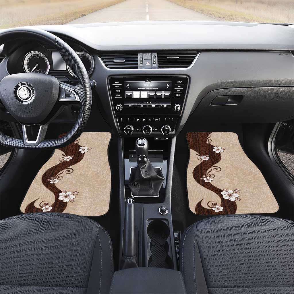 Polynesia Hibiscus Car Mats Cameo Curve Motif LT05 Set 2pcs - Front Beige - Polynesian Pride