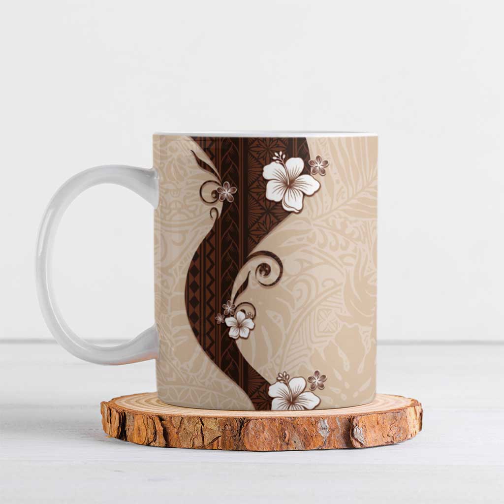 Polynesia Hibiscus Ceramic Mug Cameo Curve Motif LT05 Beige - Polynesian Pride