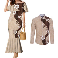 Polynesia Hibiscus Couples Matching Mermaid Dress and Long Sleeve Button Shirt Cameo Curve Motif LT05 Beige - Polynesian Pride