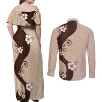 Polynesia Hibiscus Couples Matching Off Shoulder Maxi Dress and Long Sleeve Button Shirt Cameo Curve Motif LT05 - Polynesian Pride