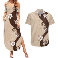Polynesia Hibiscus Couples Matching Summer Maxi Dress and Hawaiian Shirt Cameo Curve Motif - Polynesian Pride