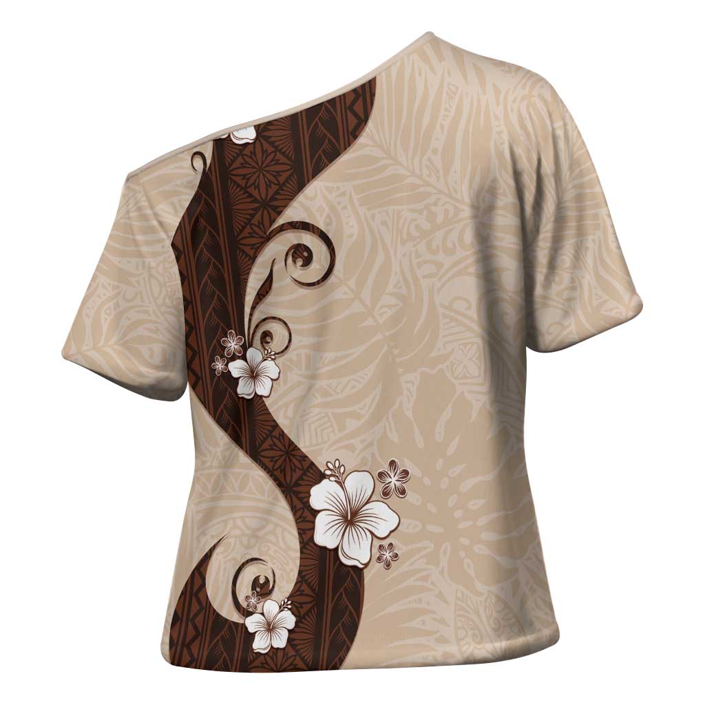 Polynesia Hibiscus Cross Shoulder Shirt Cameo Curve Motif LT05 - Polynesian Pride