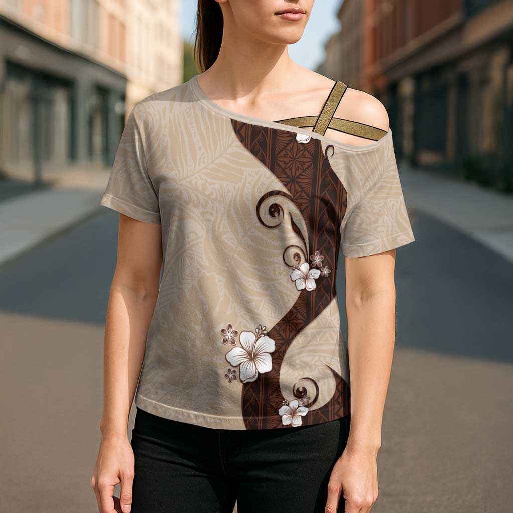 Polynesia Hibiscus Cross Shoulder Shirt Cameo Curve Motif LT05 - Polynesian Pride