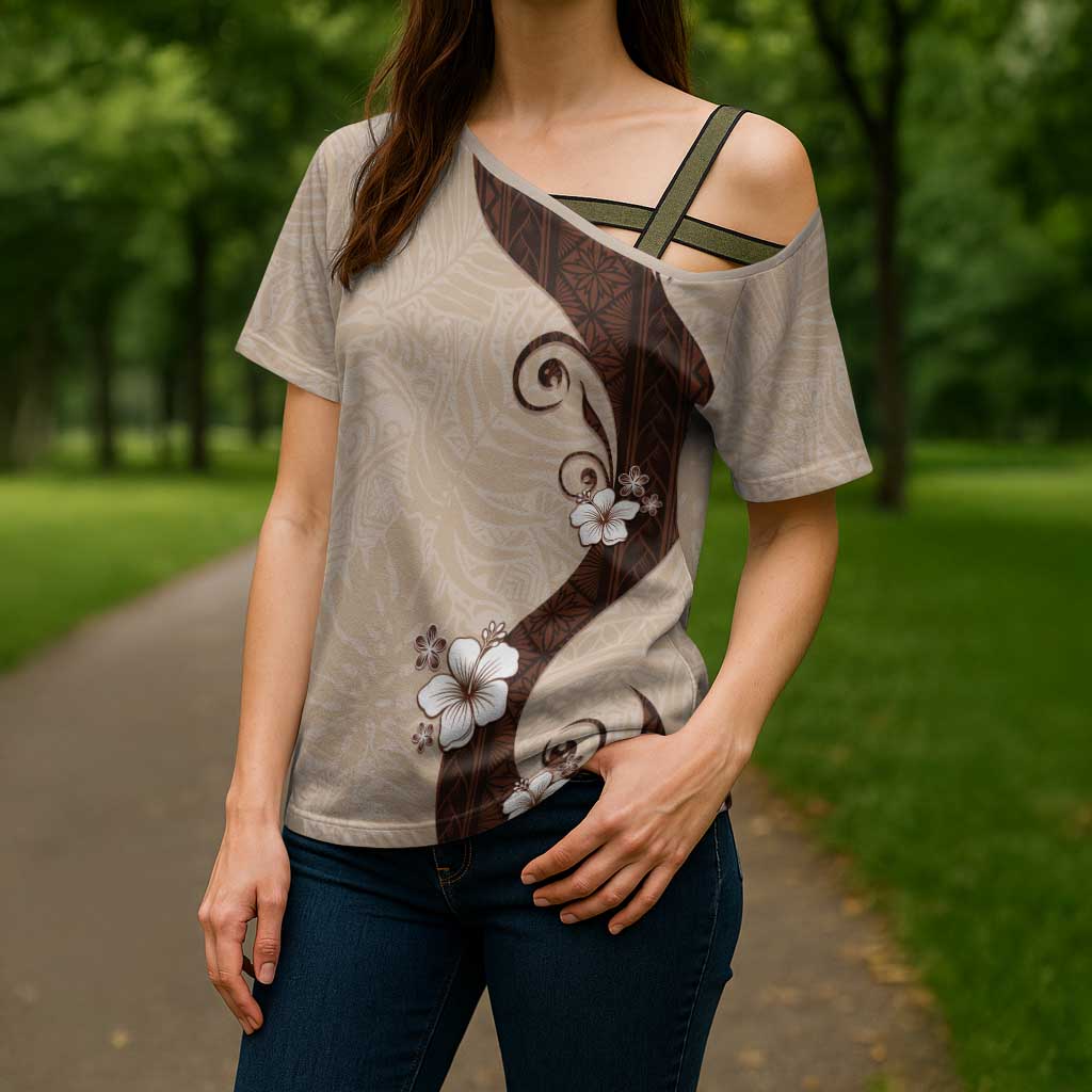 Polynesia Hibiscus Cross Shoulder Shirt Cameo Curve Motif LT05 - Polynesian Pride