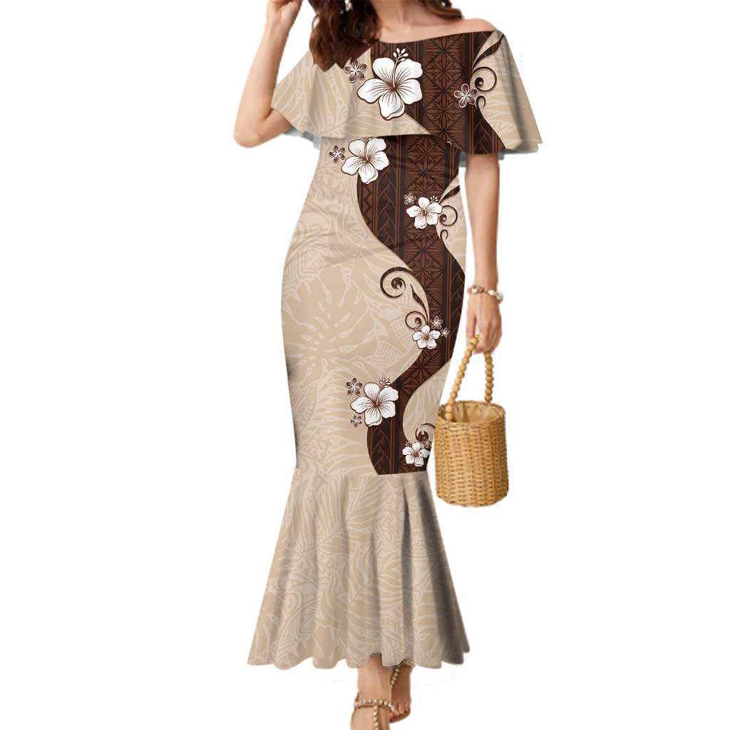 Polynesia Hibiscus Family Matching Mermaid Dress and Hawaiian Shirt Cameo Curve Motif - Polynesian Pride