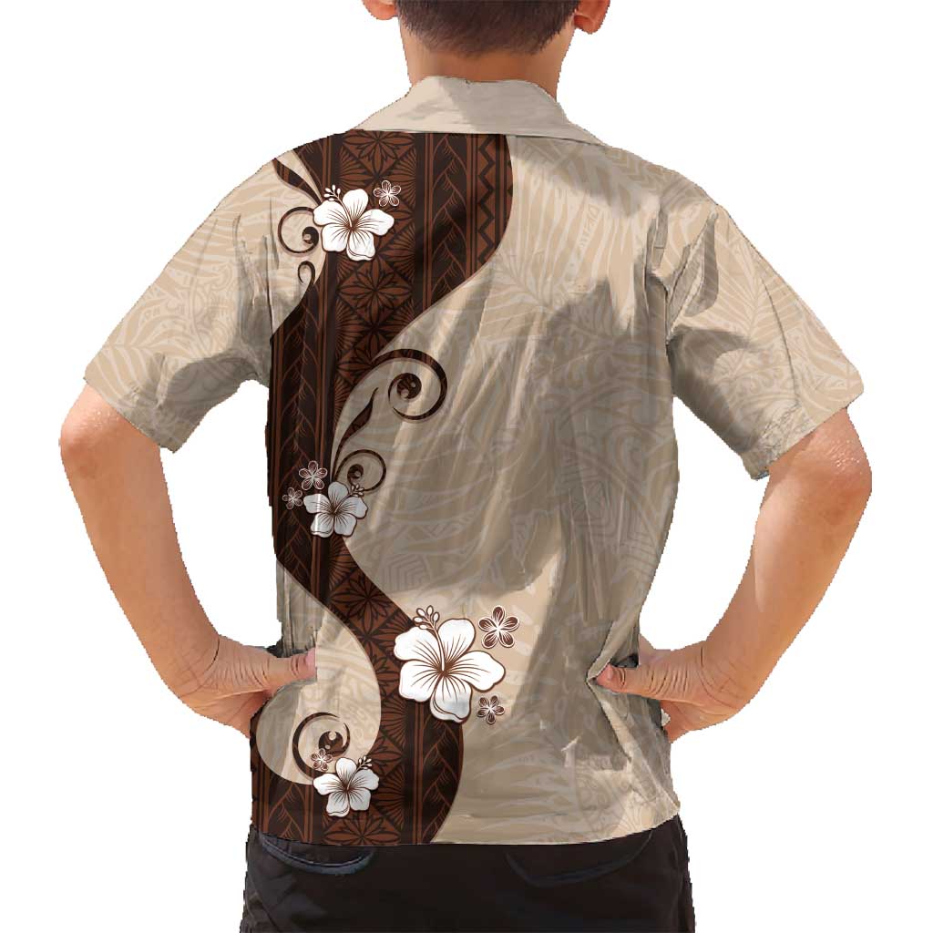 Polynesia Hibiscus Family Matching Off Shoulder Short Dress and Hawaiian Shirt Cameo Curve Motif - Polynesian Pride
