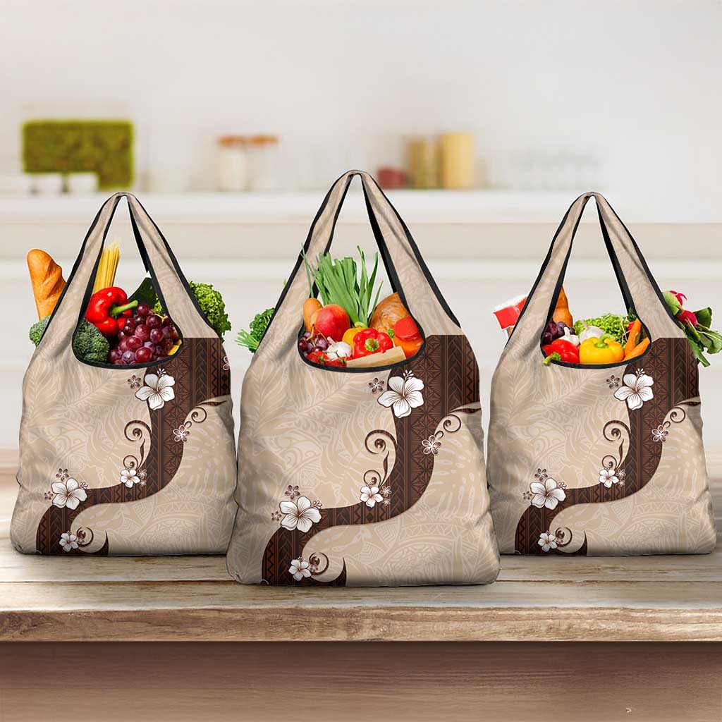 Polynesia Hibiscus Grocery Bag Cameo Curve Motif LT05 3-pack One Size Beige - Polynesian Pride