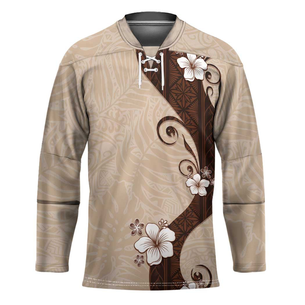 Polynesia Hibiscus Hockey Jersey Cameo Curve Motif LT05 Unisex Beige - Polynesian Pride