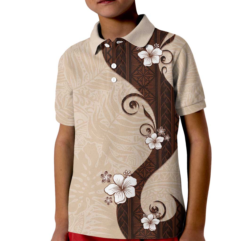 Polynesia Hibiscus Kid Polo Shirt Cameo Curve Motif - Polynesian Pride