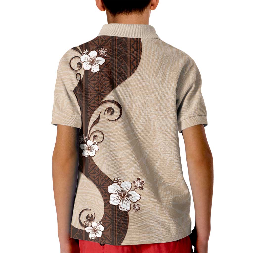 Polynesia Hibiscus Kid Polo Shirt Cameo Curve Motif - Polynesian Pride