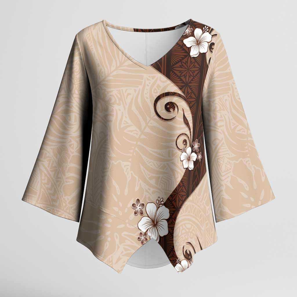 Polynesia Hibiscus Kimono Sleeve Blouse Cameo Curve Motif LT05 Female Beige - Polynesian Pride