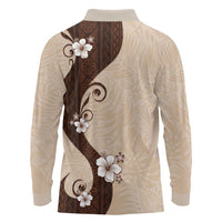Polynesia Hibiscus Long Sleeve Polo Shirt Cameo Curve Motif LT05 - Polynesian Pride