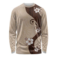 Polynesia Hibiscus Long Sleeve Shirt Cameo Curve Motif LT05 Unisex Beige - Polynesian Pride