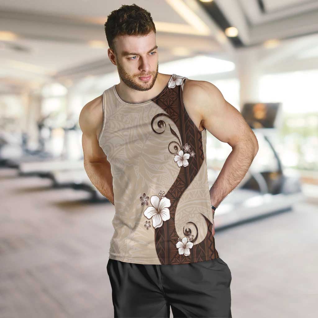 Polynesia Hibiscus Men Tank Top Cameo Curve Motif LT05 Beige - Polynesian Pride