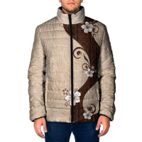 Polynesia Hibiscus Padded Jacket Cameo Curve Motif LT05 Men Beige - Polynesian Pride