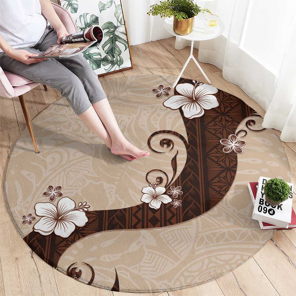 Polynesia Hibiscus Round Carpet Cameo Curve Motif - Polynesian Pride