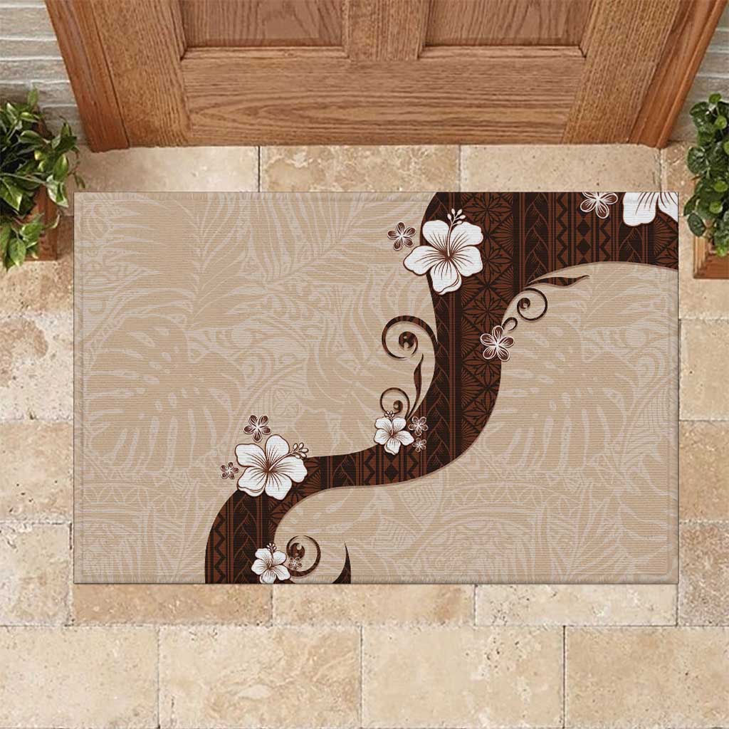 Polynesia Hibiscus Rubber Doormat Cameo Curve Motif - Polynesian Pride