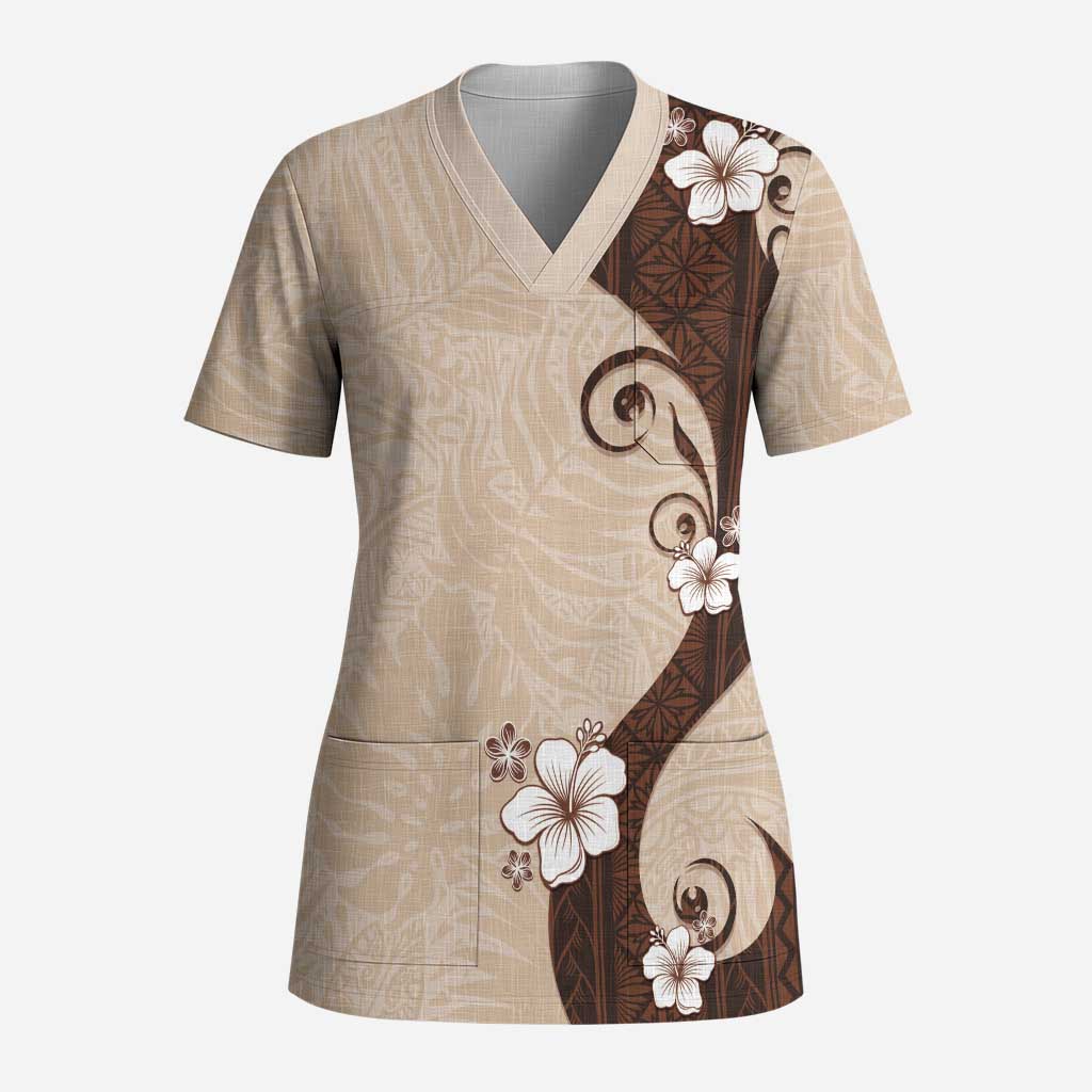 Polynesia Hibiscus Scrub Top Cameo Curve Motif LT05 Adult Beige - Polynesian Pride