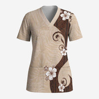 Polynesia Hibiscus Scrub Top Cameo Curve Motif LT05 Adult Beige - Polynesian Pride