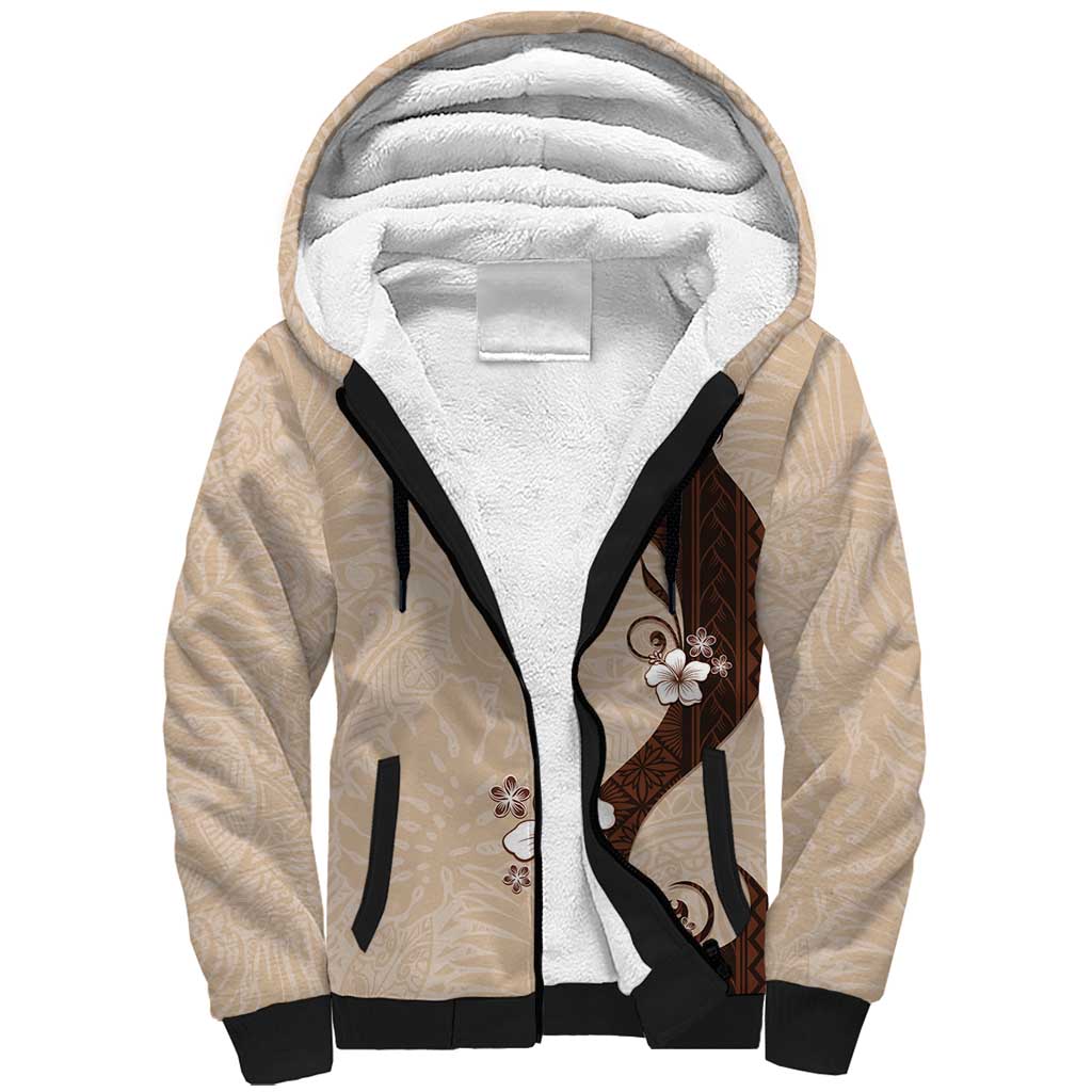 Polynesia Hibiscus Sherpa Hoodie Cameo Curve Motif LT05 Unisex Beige - Polynesian Pride
