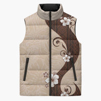 Polynesia Hibiscus Sleeveless Puffer Jacket Cameo Curve Motif LT05 Unisex Beige - Polynesian Pride