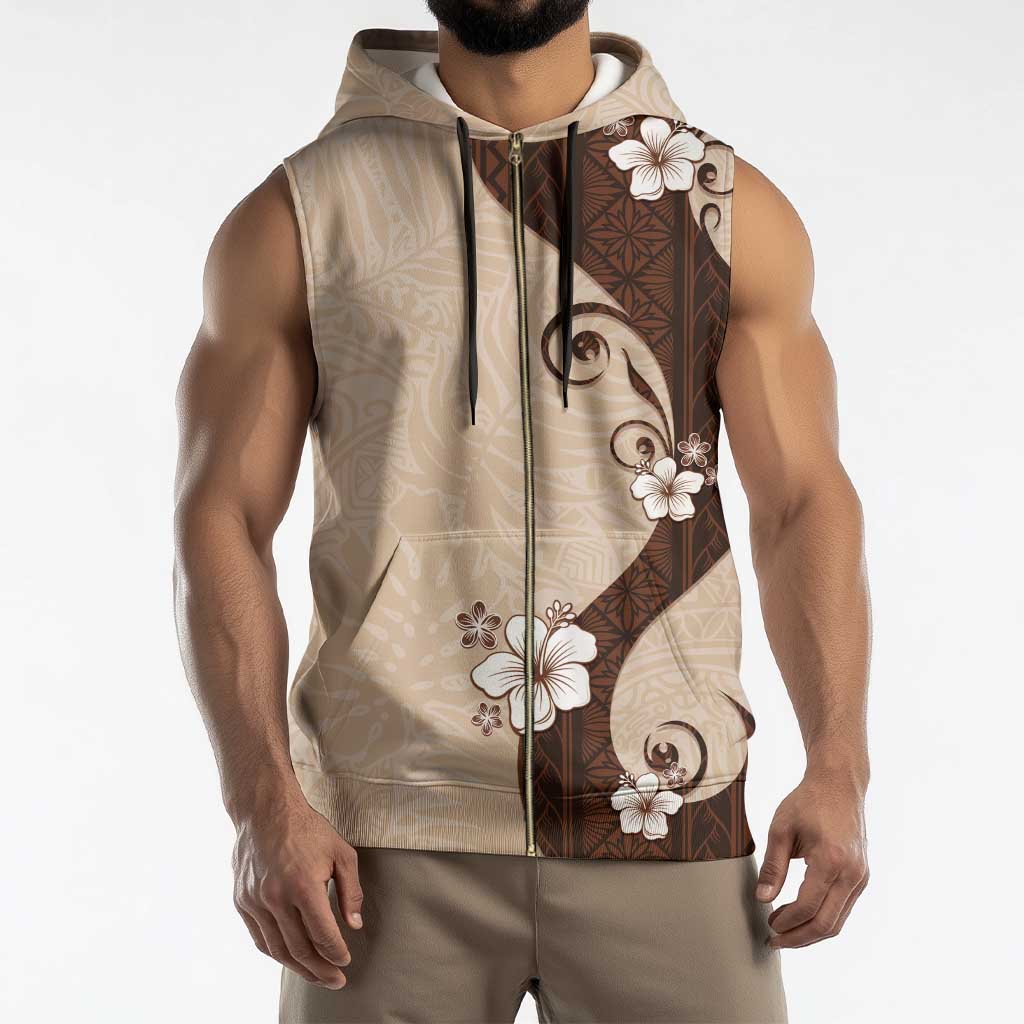 Polynesia Hibiscus Sleeveless Zip Hoodie Cameo Curve Motif - Polynesian Pride