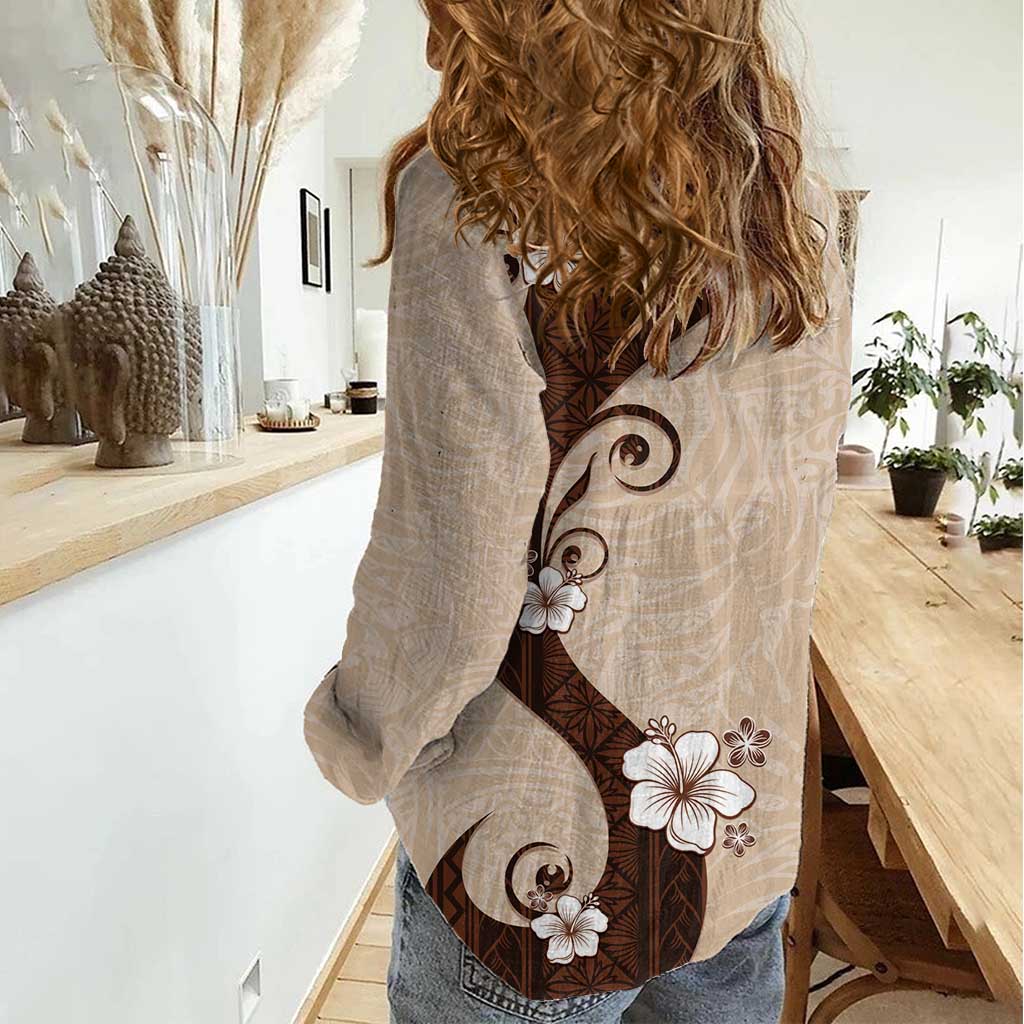 Polynesia Hibiscus Women Casual Shirt Cameo Curve Motif - Polynesian Pride