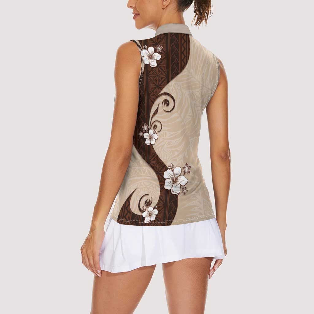 Polynesia Hibiscus Women Sleeveless Polo Shirt Cameo Curve Motif LT05 - Polynesian Pride
