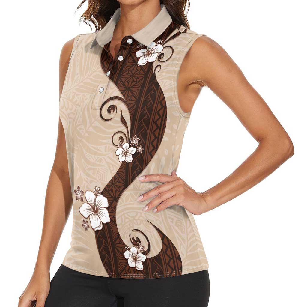 Polynesia Hibiscus Women Sleeveless Polo Shirt Cameo Curve Motif LT05 - Polynesian Pride