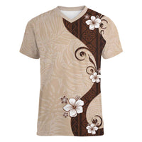 Polynesia Hibiscus Women V-Neck T-Shirt Cameo Curve Motif - Polynesian Pride