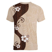 Polynesia Hibiscus Women V-Neck T-Shirt Cameo Curve Motif - Polynesian Pride