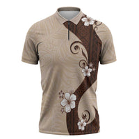 Polynesia Hibiscus Zipper Polo Shirt Cameo Curve Motif LT05 Beige - Polynesian Pride