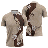 Polynesia Hibiscus Zipper Polo Shirt Cameo Curve Motif LT05 - Polynesian Pride