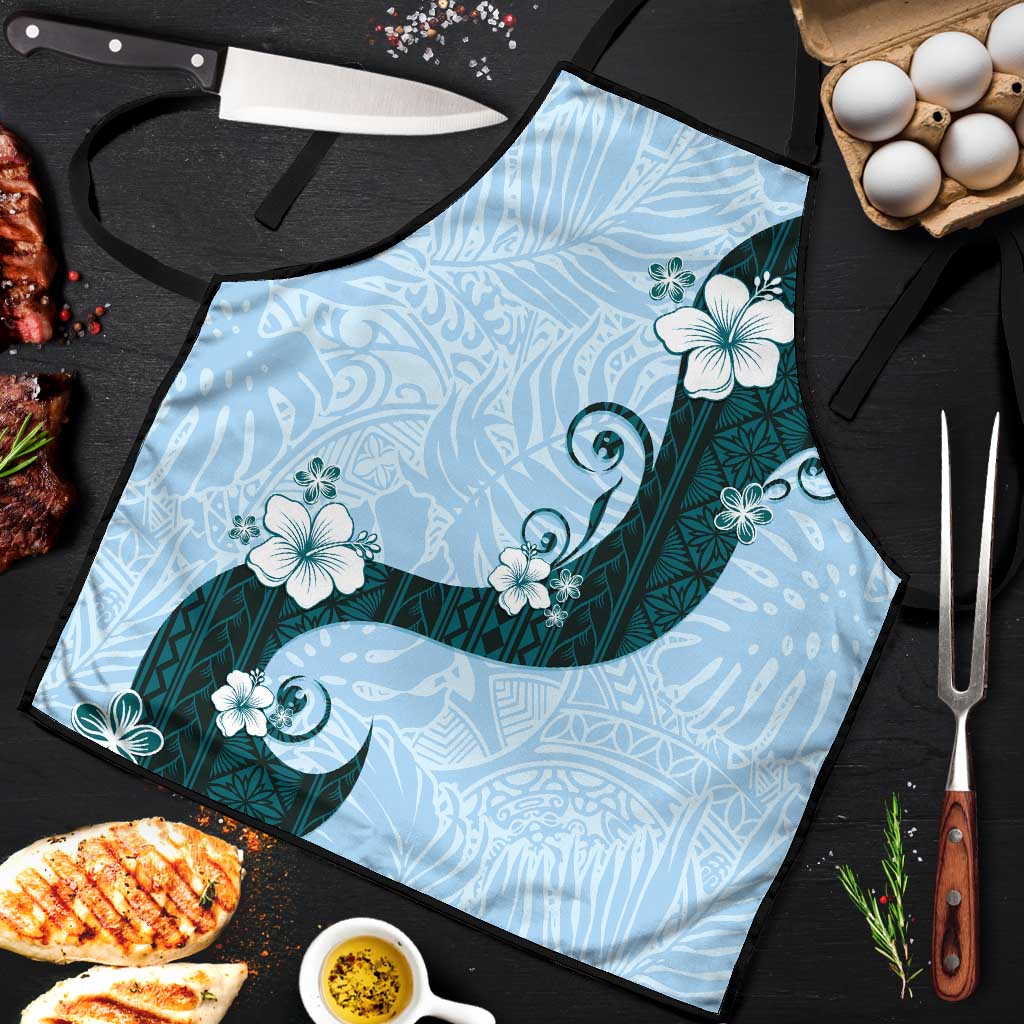 Polynesia Hibiscus Apron Sky Blue Curve Motif LT05 Blue - Polynesian Pride
