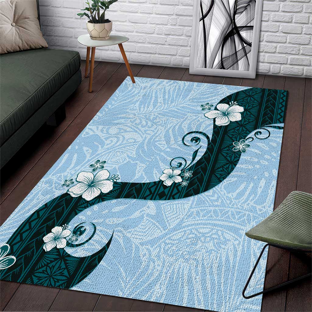 Polynesia Hibiscus Area Rug Sky Blue Curve Motif - Polynesian Pride