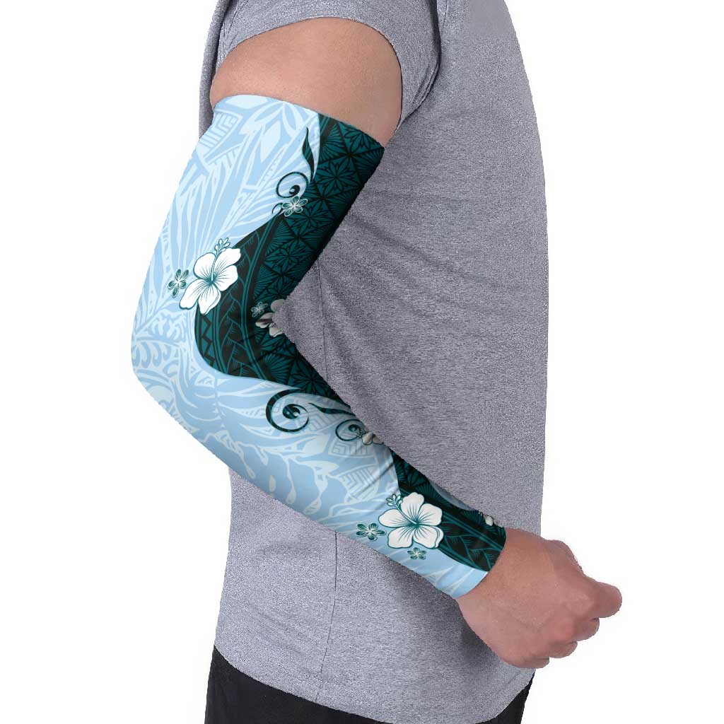 Polynesia Hibiscus Arm Sleeves Sky Blue Curve Motif - Polynesian Pride