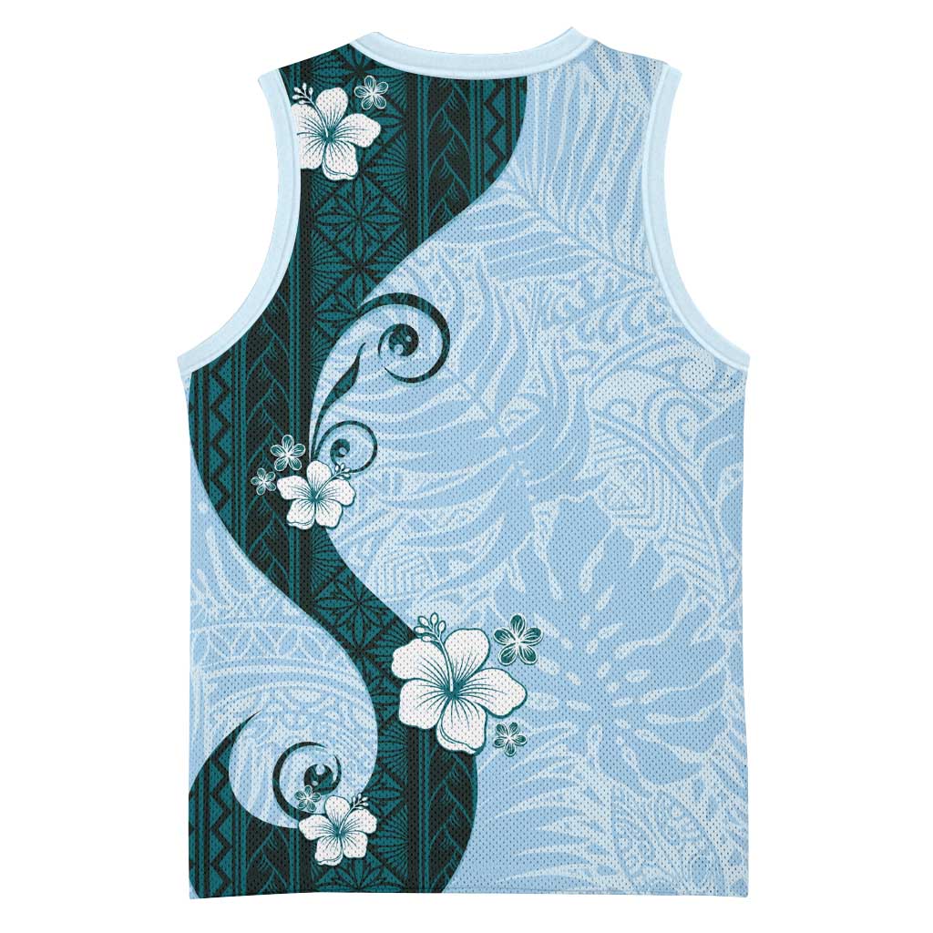 Polynesia Hibiscus Basketball Jersey Sky Blue Curve Motif LT05 - Polynesian Pride