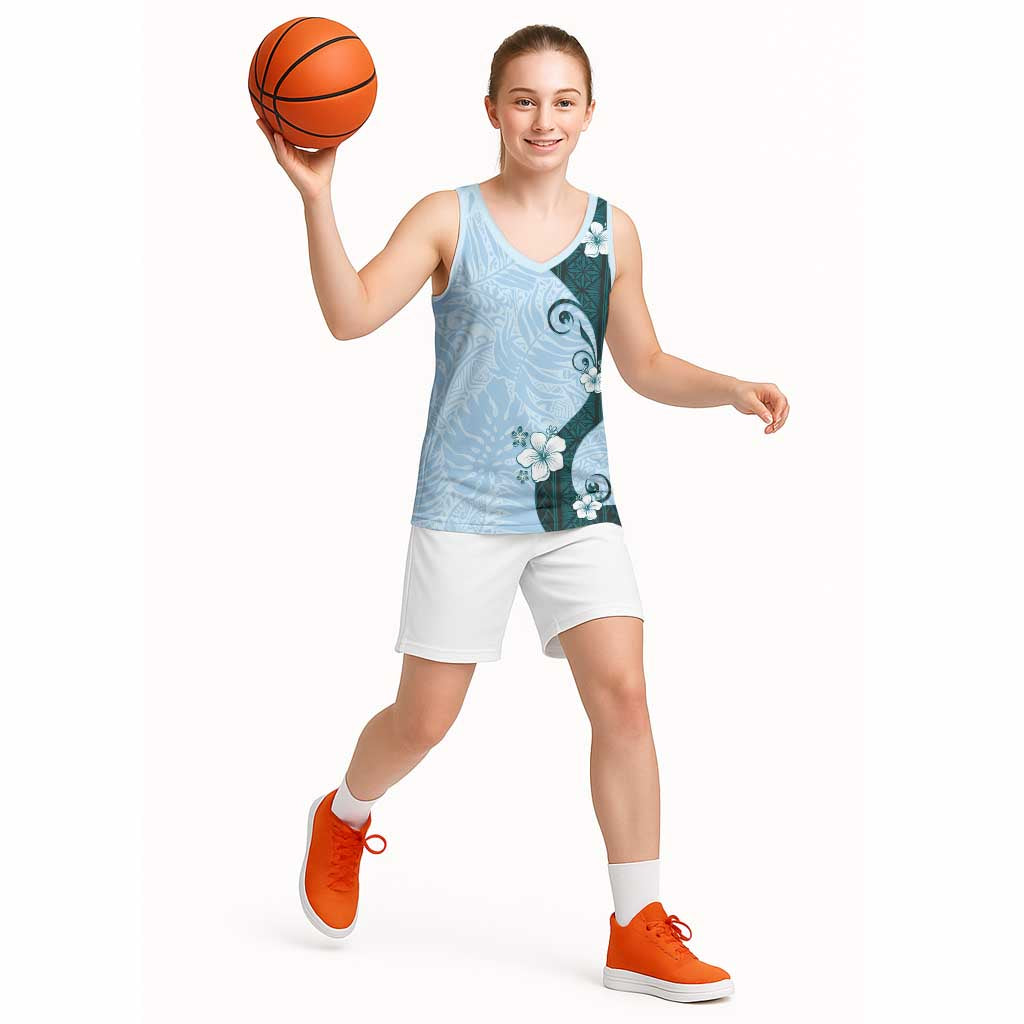 Polynesia Hibiscus Basketball Jersey Sky Blue Curve Motif LT05 - Polynesian Pride