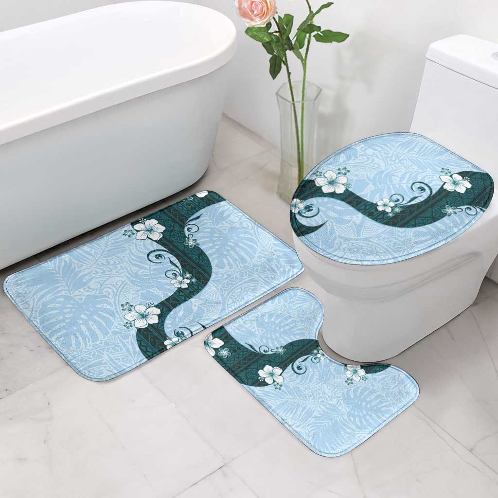 Polynesia Hibiscus Bathroom Set Sky Blue Curve Motif - Polynesian Pride