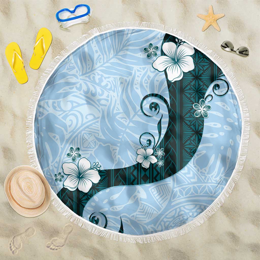 Polynesia Hibiscus Beach Blanket Sky Blue Curve Motif LT05 One Size 150cm Blue - Polynesian Pride