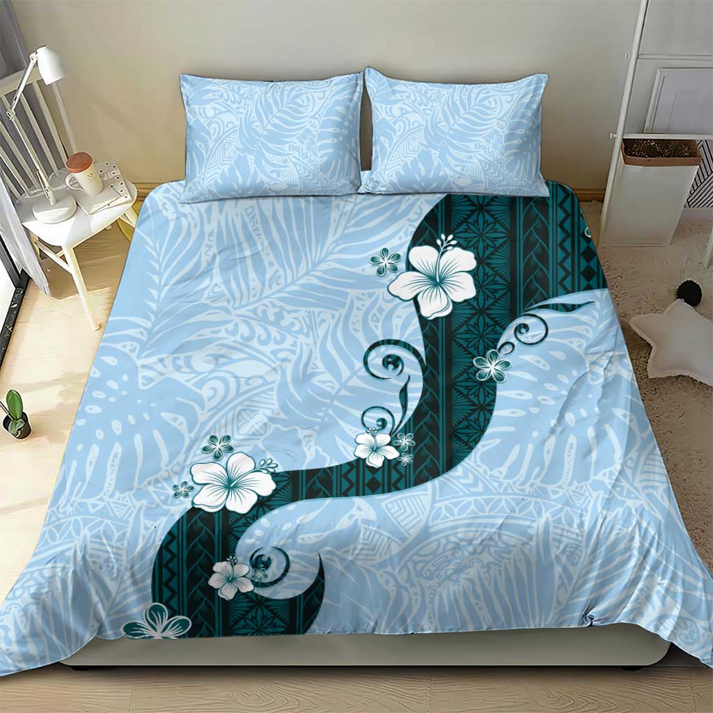 Polynesia Hibiscus Bedding Set Sky Blue Curve Motif - Polynesian Pride