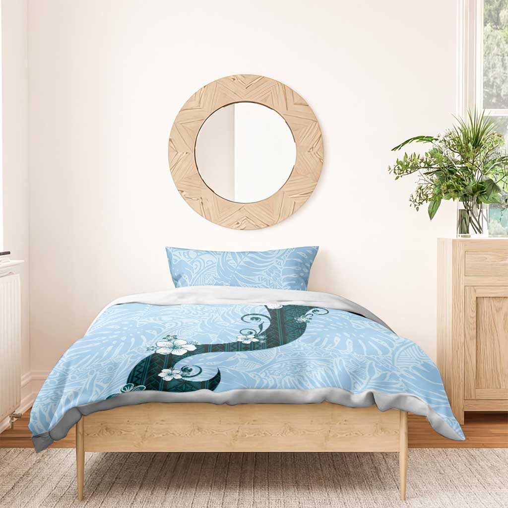Polynesia Hibiscus Bedding Set Sky Blue Curve Motif - Polynesian Pride