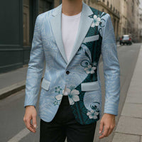 Polynesia Hibiscus Blazer Sky Blue Curve Motif - Polynesian Pride
